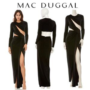 Mac Duggal Long Sleeve Keyhole Formal Luxury Evening Gown – Black NWT